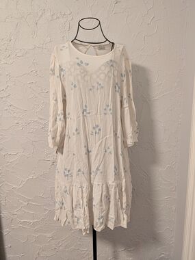 Wilfred S Light Blue Floral White Dress